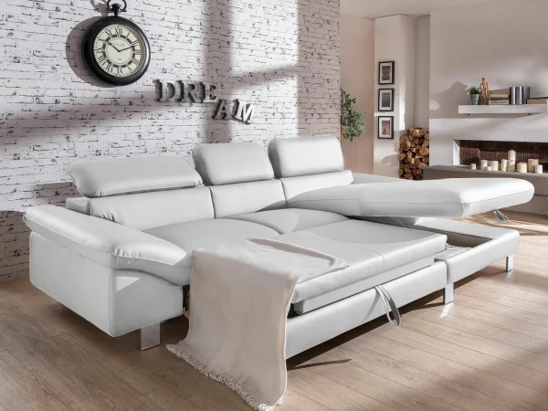 Canapé Convertible DODGE Avec Méridienne Droite éco-cuir Blanc Achat 3