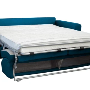 livraison la plus rapide Canapé Convertible 3 Places En Tissu Bleu Canard Et Bois Clair Avec Matelas L140 Cm 12 Cm GRAHAM 20