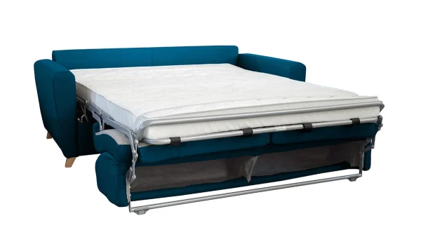 livraison la plus rapide Canapé Convertible 3 Places En Tissu Bleu Canard Et Bois Clair Avec Matelas L140 Cm 12 Cm GRAHAM 6