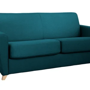 livraison la plus rapide Canapé Convertible 3 Places En Tissu Bleu Canard Et Bois Clair Avec Matelas L140 Cm 12 Cm GRAHAM 14