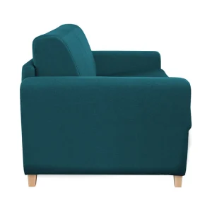 livraison la plus rapide Canapé Convertible 3 Places En Tissu Bleu Canard Et Bois Clair Avec Matelas L140 Cm 12 Cm GRAHAM 16