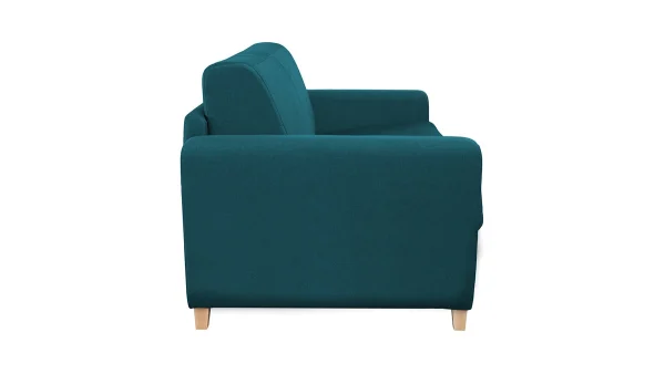 livraison la plus rapide Canapé Convertible 3 Places En Tissu Bleu Canard Et Bois Clair Avec Matelas L140 Cm 12 Cm GRAHAM 4