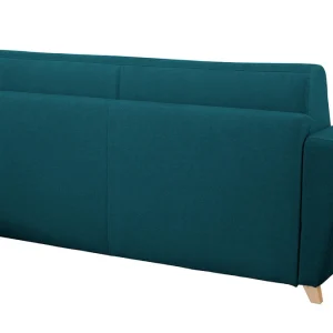 livraison la plus rapide Canapé Convertible 3 Places En Tissu Bleu Canard Et Bois Clair Avec Matelas L140 Cm 12 Cm GRAHAM 18
