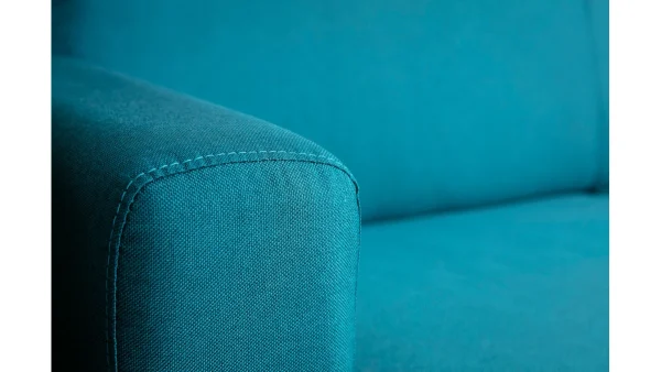 livraison la plus rapide Canapé Convertible 3 Places En Tissu Bleu Canard Et Bois Clair Avec Matelas L140 Cm 12 Cm GRAHAM 7