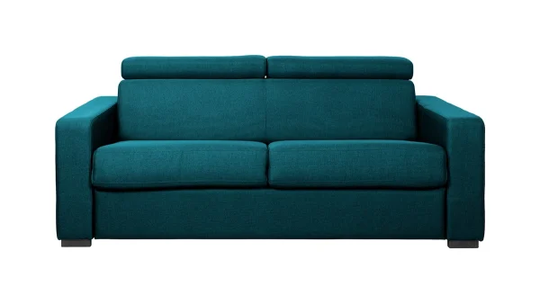Canapé Convertible Avec Têtières Ajustables 3 Places En Tissu Bleu Canard Avec Matelas 12 Cm NORO Livraison gratuite 1