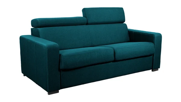 Canapé Convertible Avec Têtières Ajustables 3 Places En Tissu Bleu Canard Avec Matelas 12 Cm NORO Livraison gratuite 3