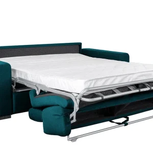 Canapé Convertible Avec Têtières Ajustables 3 Places En Tissu Bleu Canard Avec Matelas 12 Cm NORO Livraison gratuite 19