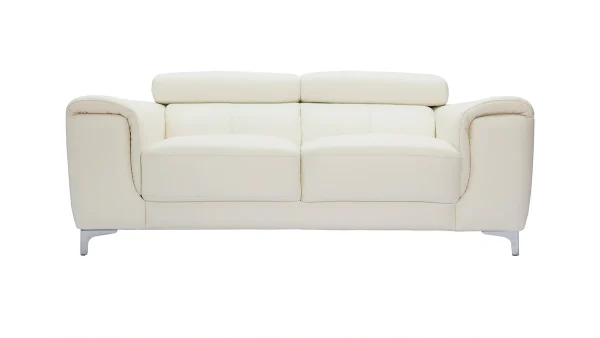 Canapé Design Avec Têtières Ajustables 2 Places Cuir Blanc Cassé Et Acier Chromé NEVADA aux meilleurs prix 1