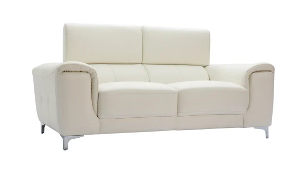 Canapé Design Avec Têtières Ajustables 2 Places Cuir Blanc Cassé Et Acier Chromé NEVADA aux meilleurs prix 4