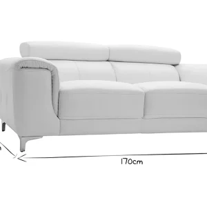 Canapé Design Avec Têtières Ajustables 2 Places Cuir Blanc Cassé Et Acier Chromé NEVADA aux meilleurs prix 22