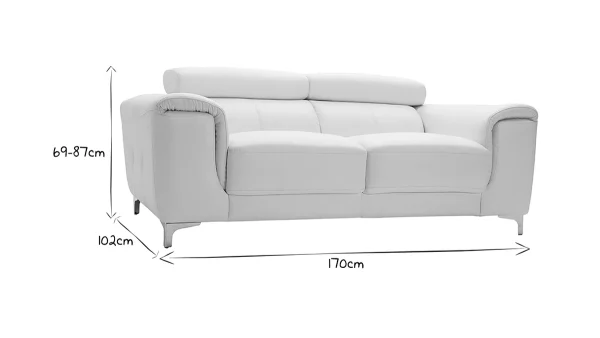 Canapé Design Avec Têtières Ajustables 2 Places Cuir Blanc Cassé Et Acier Chromé NEVADA aux meilleurs prix 8